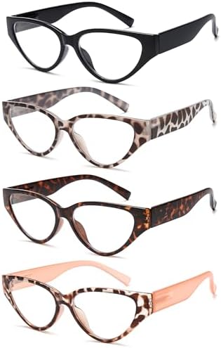 EYEURL 4-Pack Reading Glasses for Women-Cat Eye Blue Light Blocking Computer Glasses with Spring Hinge Anti-Glare Readers for Women 1.5