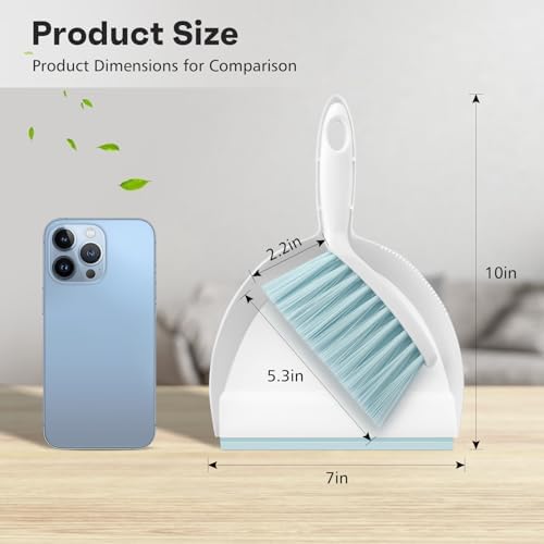 NACENA Handheld Dustpan and Broom Set – Mini Compact Brush Combo for Desktop, Sofa, Car & Kitchen Crumbs Small Cleaning Tool with Stiff Bristles, Blue