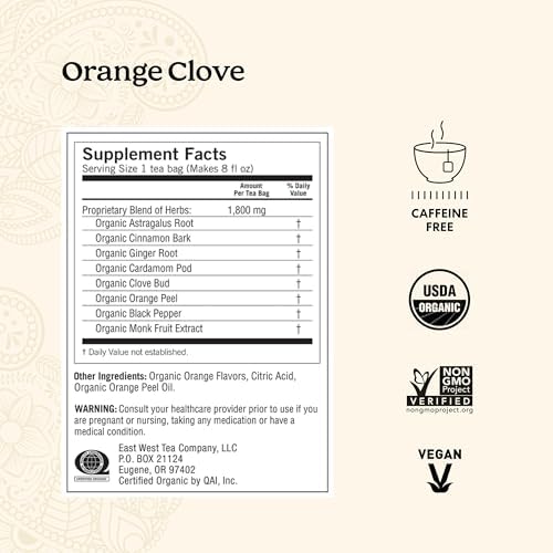 Yogi Tea Orange Clove - 16 Bags per Pack (4 Packs) - Limited Edition Organic, Caffeine-Free Holiday Tea - Immune Support - Includes Astragalus, Cinnamon, Ginger, Cardamom & More