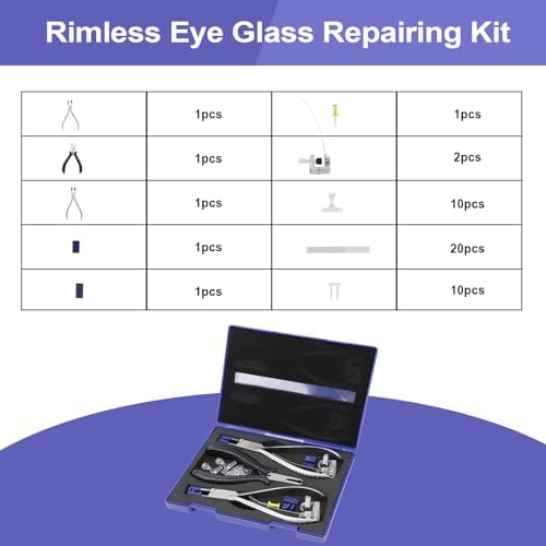 ZJchao Rimless Eye Glass Repairing Kit, Glasses Repair Kit, Eyeglass Repair Pliers, with Pressing Plier, Demolition Plier, Cutting Plier, Spare Jaw, Drilling Holder and so on