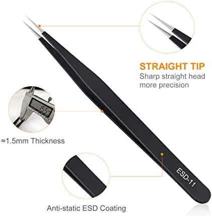 kaverme 9PCS Precision Tweezers Set, Upgraded Anti-Static Stainless Steel of Tweezers, for Electronics, Soldering, Laboratory Work, Jewelry-Making, Model, Craft