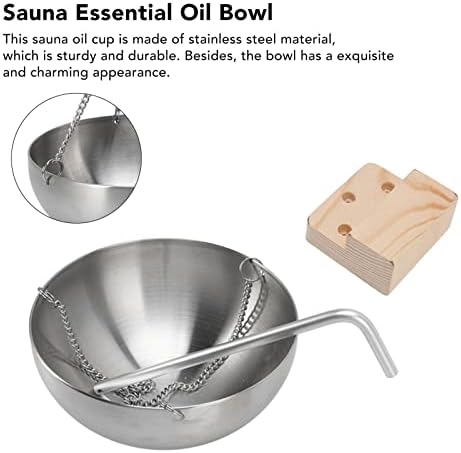 aqxreight Sauna Bowl Stainless Steel Aromatherapy Oil Cup with Wooden Block Hanging for Sauna Room (Large)