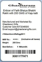 Ghasitaram Gifts Rakhis Online- Enticer of Faith Bhaiya Bhabhi Rakhi with 200 GMS of Kaju katli
