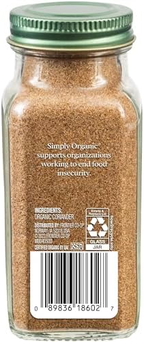 Simply Organic Ground Coriander Seed, 2.29-Ounce, Rich, Warm Earthy Yet Fruity Flavor, Bright Aroma, Slight Citrus Undertones