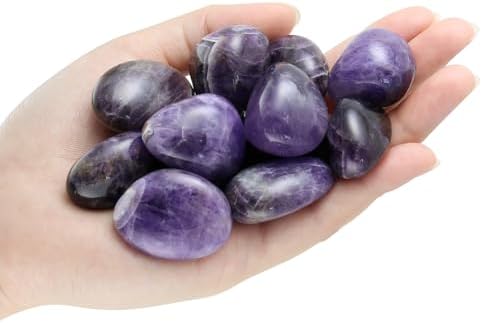Amethyst Crystal Stone, Polished Stones & Rocks, Natural Healing Crystals for Chakra Balancing, Meditation, Spiritual Decor, Tumbled Stones for Energy, Reiki,Gifts (0.5LB)