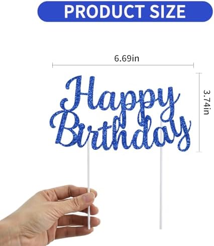 BEISHIDA Blue happy birthday Cake Topper, Happy Birthday Cake Bunting Decor,Birthday Party Decoration Supplies，Photo Booth Props