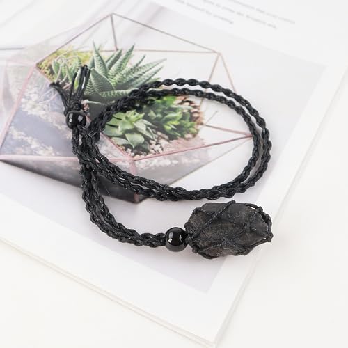 Natural unprocessed crystal raw stone hand woven rope adjustable necklace pendant for both men and women