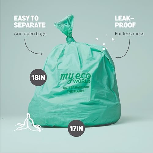 MyEcoWorld® Compostable Kitchen Waste Bags - 100 Count - 100% Certified Compostable - 3 Gallon - Super Strong - Leak Proof - Unscented - Easy to Open