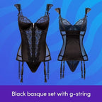 Lovehoney Lingerie Treasure Me Regular to Plus Size Satin Push Up Basque & G-String Set - Underwired Cups & Suspender Straps