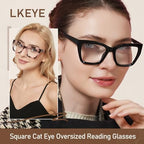 LKEYE Oversized Reading Glasses Women Men Oprah Style Blue Light Blocking Computer Square Reader Spring Hinge Eyewear LK6085