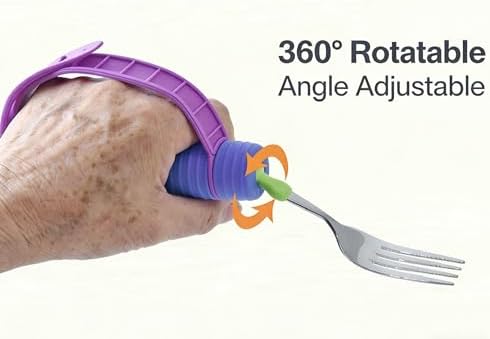 Weighted Adaptive Utensils for Enhanced Stability - Bendable, Non-Slip Utensil Set with Adjustable Wrist Strap & Customizable Weight - Assistive Eating Tools for Daily Independence (Blue)
