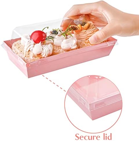 Ocmoiy Charcuterie Boxes with Clear Lids, 50 Pack Pink Bakery Boxes, Cookie Boxes, Small Treat Boxes for Pastry, Sandwich, Cupcakes, Strawberries, Dessert To Go Containers