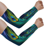 Peacock Arm Sleeve Cover UV Protective for Adult Youth Compression Peacock Feather Arm Sleeves with Thumb Hole for Outdoor Driving Cycling,Running,Fishing,Gardeners
