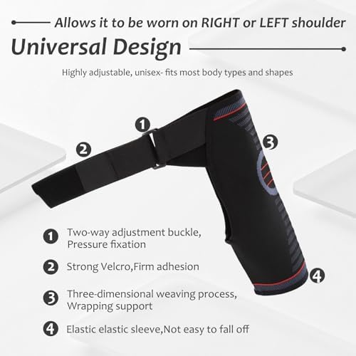 Shoulder Brace, Rotator Cuff Shoulder Brace for Women and Men, Adjustable Compression Rotator Cuff Support with Storage bag for Spoorts and Pain Relief (Black, S/M)