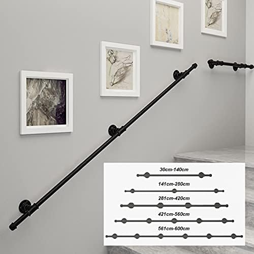 XFSHKJS Modern Stairs Banister Handrail - Complete Kit 30-600cm | Indoor Outdoor Steps Grab Rail Black Metal Wrought Iron External Outside Wall Mount,Safety Handle (Size : 2ft/60cm)