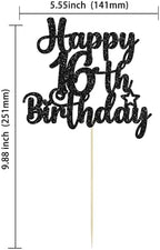 Gyufise 1Pc Happy 16th Birthday Cake Topper Black Glitter 16 & Fabulous Sweet 16 Birthday Cake Pick for Celebrating 16th Birthday Anniversary Party Cake Decorations Supplies