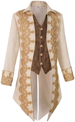 Mens Steampunk Medieval Tuxedo Jacket Embroidery Tailcoat Vintage Gothic Tuxedo
