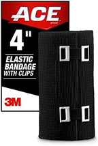 ACE 4 Inch Elastic Bandage with with Clips, Black, Great for Leg, Shoulder and More, 1 Count