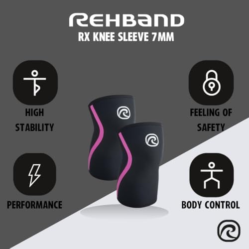 Rehband RX Knee Support for Strength Training & Fitness - 7mm Neoprene Knee Sleeve, Flexible & Non-Slip, Knee Sleeve for Men & Women, Colour:Black/Pink - 1 Pair, Size:X-Small