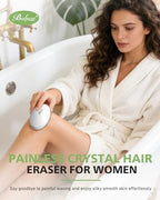 BALUCA Crystal Hair Eraser for Women and Men, Painless Glass Crystal Hair Removal Tool for Legs, Arms, Back, Reusable Exfoliating Hair Remover with Gentle Skin Smoothing, White