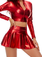 Kepblom Women's Metallic Mini Skirt : Sexy Shiny Pleated Skirts for Festival Costumes, Rave Party