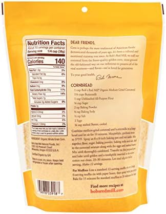 Bob's Red Mill Organic Medium Grind Cornmeal, 24oz (Pack of 4) - Non GMO, Whole Grain, Vegan, Kosher