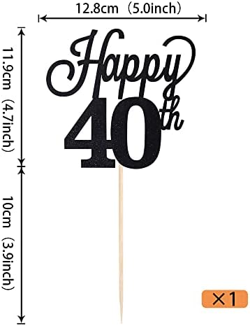 1 Pack Happy 40th Cake Topper Black Glitter Number 40 Forty Birthday Cake Pick Decorations for Cheers to 40 Years Old 40th Birthday Wedding Anniversary Party Supplies Black