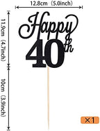 1 Pack Happy 40th Cake Topper Black Glitter Number 40 Forty Birthday Cake Pick Decorations for Cheers to 40 Years Old 40th Birthday Wedding Anniversary Party Supplies Black
