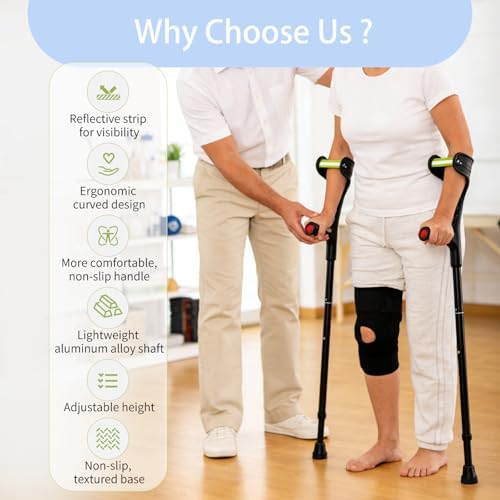 Forearm Crutches for Adults, Light Weight Folding Arm Crutch Forearm with Anti-Drop Cuff, 10 Levels Adjustable Height, Aluminum Crutches for Walking,Suitable for Men and Women