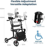 Sunderwell Upright Walker for Seniors & Adults with Seat 450 lb Capacity, Stand Up Walkers Foldable, 19.8 lbs Lightweight, Adjustable Arms, 7.9-Inch Wheels for All Terrain Rollator Walker (Black02)