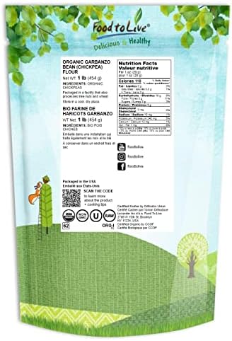 Food to Live Organic Garbanzo Bean Flour, 1 Pound - Non-GMO Chickpea Flour, Stone Ground, Kosher, Vegan, Bulk, High in Protein and Fiber, Product of the USA