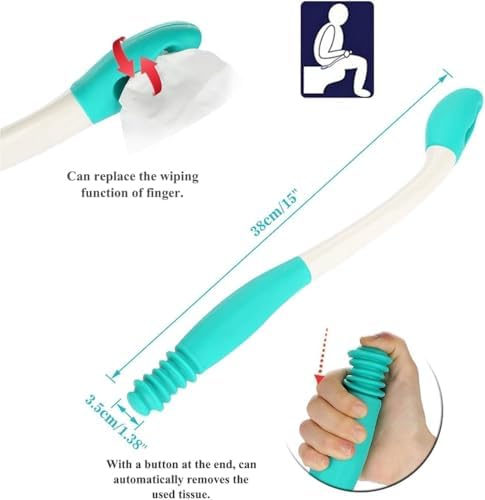 Long Handle Toilet Aid – Extends Over 15 Inches | Bottom Wiper Tool for Independence & Hygiene – Securely Grips Toilet Paper or Wipes, Ideal for Post-Surgery, Elderly, or Limited Mobility Care