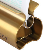 XYKEEY Toothpaste Tube Squeezer - Set of 2 Toothpaste Squeezer Rollers, Metal Toothpaste Tube Wringer Seat Holder Stand (Matt Gold)