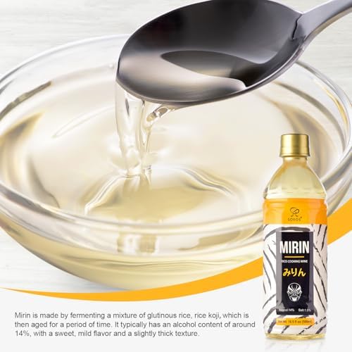 Soeos Mirin, Japanese Cooking Wine, 16.9 fl oz, Authentic Natural Sugar Sweet Rice Cooking Wine for Cooking, Condiments, Japanese Seasoning Sauces