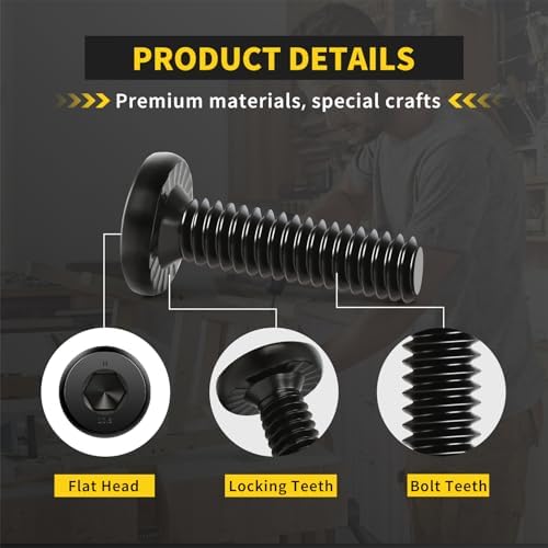 1/4-20 x 1/2"(25 Pack) Flat Head Hex Socket Cap Screws Bolts, FIXLINK Allen Hex Drive, Fully Threaded, Electrophoresis, Hexagon Spanner Included