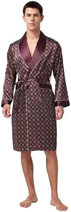 TONY AND CANDICE Men's Satin Robe Lightweight Long Sleeve Silk Kimono Bathrobe with Shorts Set Sleepwear