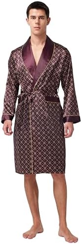 TONY AND CANDICE Men's Satin Robe Lightweight Long Sleeve Silk Kimono Bathrobe with Shorts Set Sleepwear