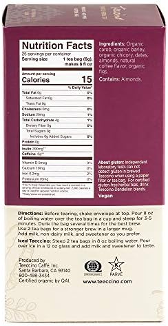 Teeccino Java Herbal Tea - Rich & Roasted Herbal Tea That’s Caffeine Free & Prebiotic for Natural Energy, 25 Tea Bags