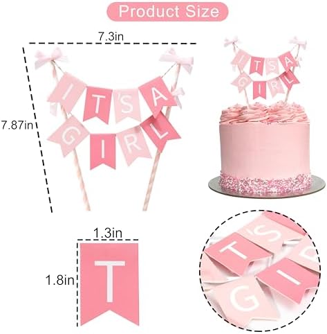 It Is a Girl Cake Topper - Gender Reveal Party Decoration, Pink It’ s a Girl Paper Straw CakeTopper, Baby Shower Cake Topper, BabyGirl Baby Shower Decor