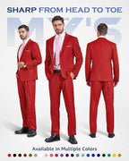 MY'S Men's 2 Piece Slim Fit Suit, One Button Jacket Pants Set with Tie