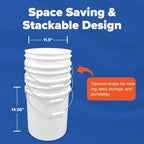 5 Gallon Bucket Only | Made in USA | Food Grade | Durable 90 Mil All Purpose Pail | BPA Free | Premium HPDE | Easy Stack and Store | Lids Not Included (White, 6)