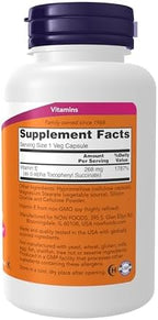 NOW Foods Supplements, Vitamin E-400 IU D-Alpha Tocopheryl, Dry, Antioxidant Protection*, 100 Veg Capsules