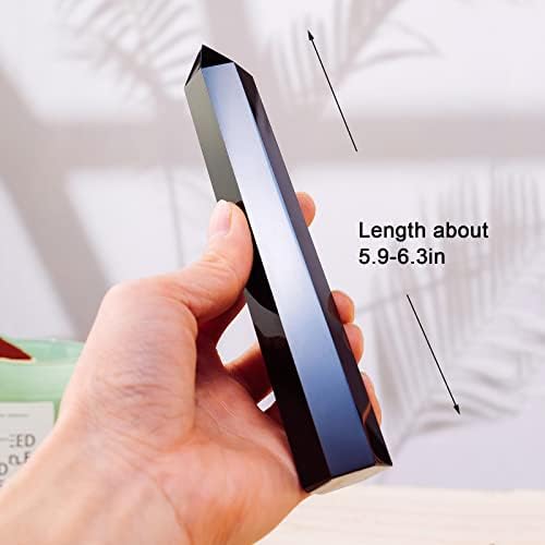 Apengshi Large Obsidian Natural Healing Crystal Tower 5.9"-6.3" 6 Faceted Single Purification Guard Charger Crystal Wand Stone Meditation Home Decor Collection Gift