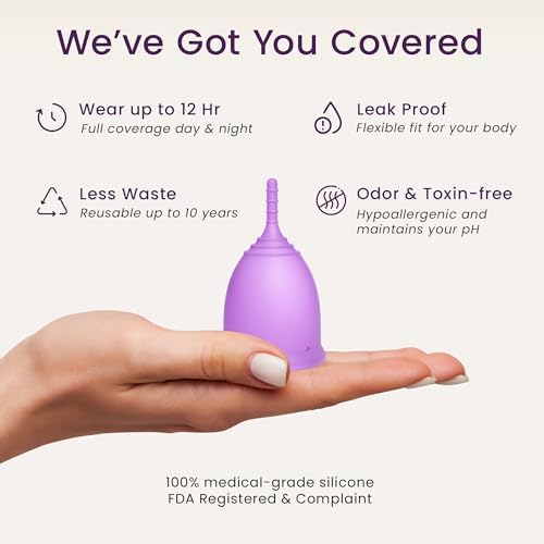 EcoBlossom Reusable Menstrual Cup Set - The Most Reliable Medical Grade Silicone Period Cups - Comfortably use for 12 Hours (2 Regular Cups)