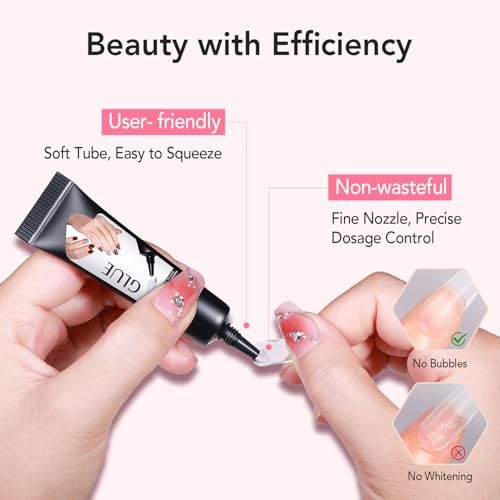 Curvlife 10g Semi-Solid Glue and 20ml Pinpoint Glue Remover Kit - Gel for Press on Nails, Quick Dry No UV Lamp Needed with Gentle Non-Acetone Remover, Fake Nail Tips