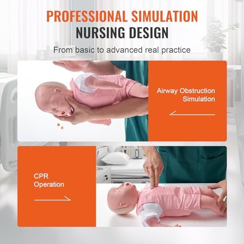 VEVOR Infant CPR Training Manikin, Heimlich Maneuver and Cardiopulmonary Resuscitation (CPR) Practice, Professional Infant Airway Obstruction Training Manikin, Baby Infarction Model for Education