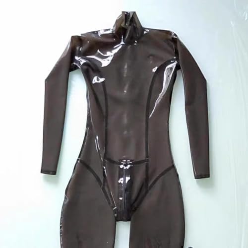 Women Transparent Black Latex Catsuit With Crotch Zipper Customized