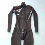Women Transparent Black Latex Catsuit With Crotch Zipper Customized