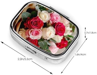 red Roses Printed Pill Box/Pill Case Portable Square Pill Box, 2.2x1.6in