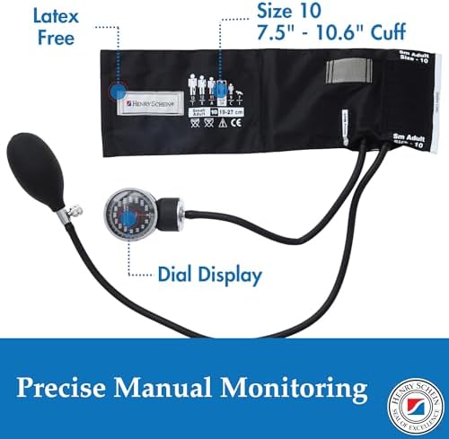 Adult Pro Aneroid Sphygmomanometer – Size 10 (7.5"–10.5") Black Cuff, Manual Blood Pressure Monitor, Reusable, Dial Display, Latex-Free, Includes Leatherette Carrying Case – 1 Count